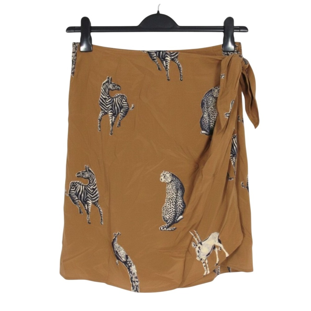 VTG PETER MARTIN Brown Silk Wrap Skirt ZEBRA GAZELLES JAGUARS African Animals 10